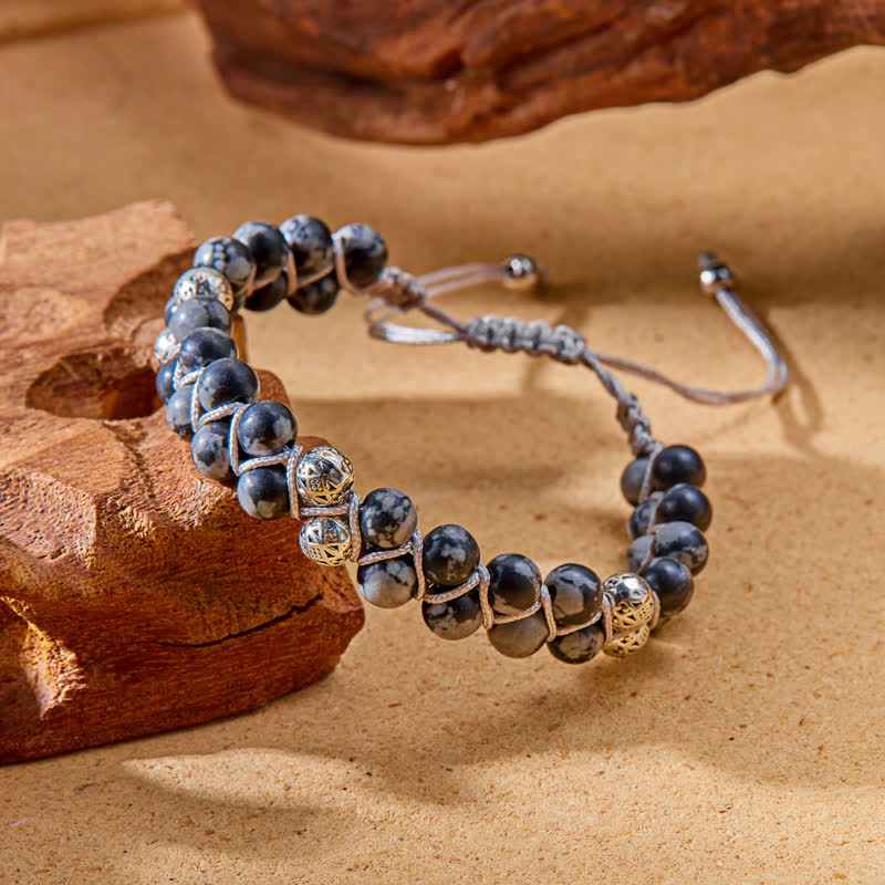 Bracelet double tressé en perles métalliques en pierre naturelle de l'empereur Olivenorma