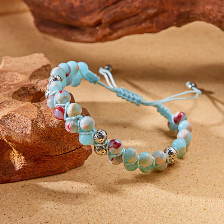 Bracelet double tressé en perles métalliques en pierre naturelle de l'empereur Olivenorma