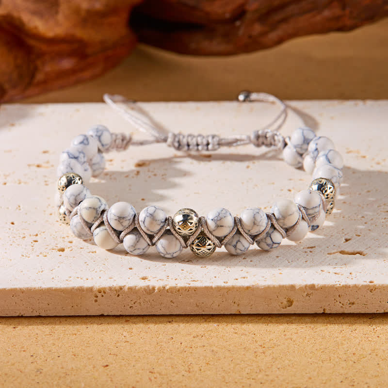 Bracelet double tressé en perles métalliques en pierre naturelle de l'empereur Olivenorma