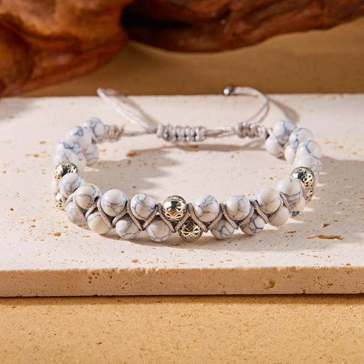 Bracelet double tressé en perles métalliques en pierre naturelle de l'empereur Olivenorma