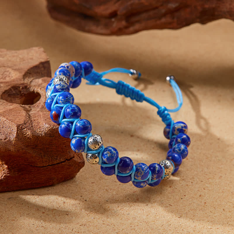 Bracelet double tressé en perles métalliques en pierre naturelle de l'empereur Olivenorma