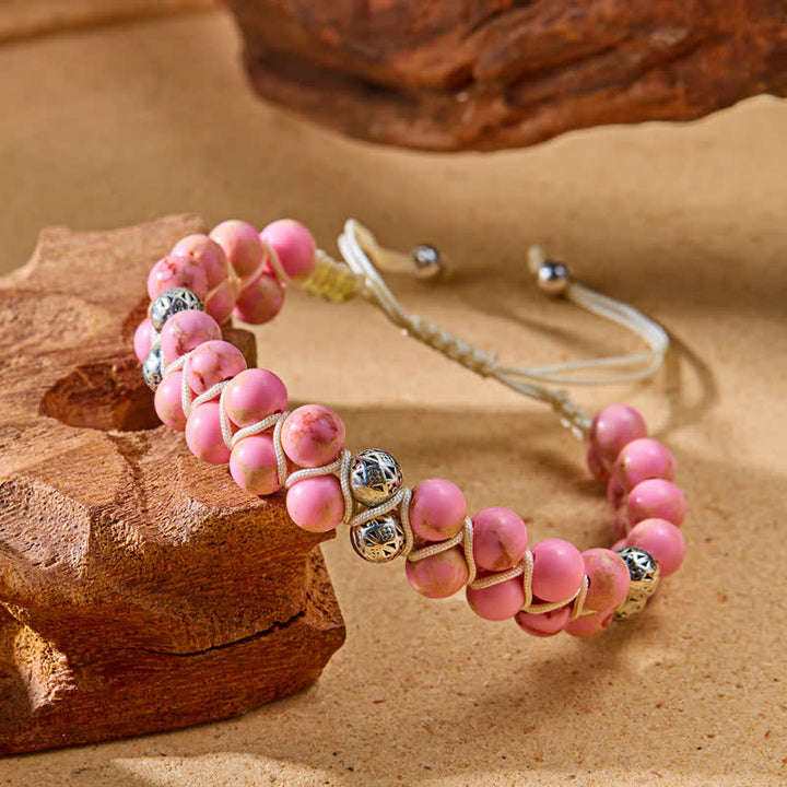 Bracelet double tressé en perles métalliques en pierre naturelle de l'empereur Olivenorma