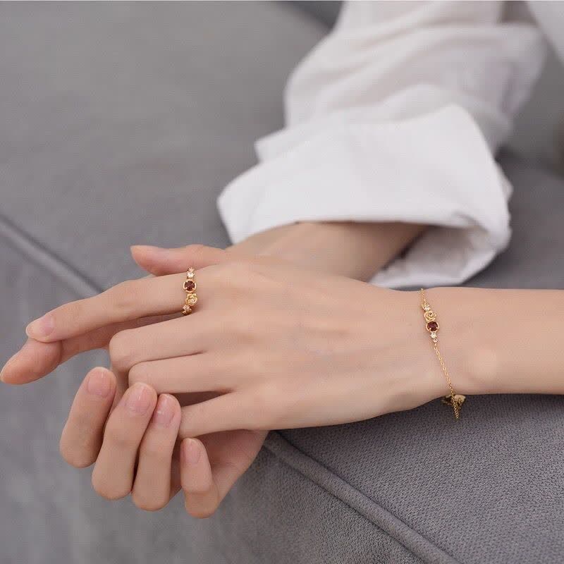 Olivenorma"Venus Rose" - Bague Grenat avec Moissanite Rose