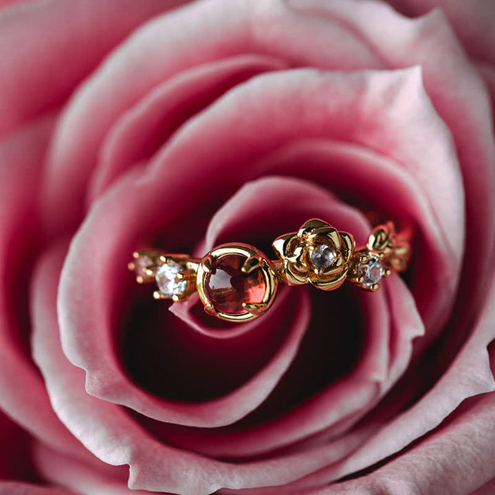 Olivenorma"Venus Rose" - Bague Grenat avec Moissanite Rose