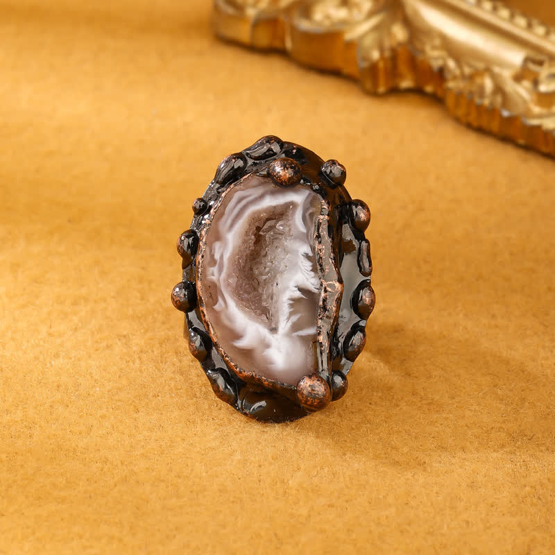Bague ajustable en géode d'agate aléatoire naturelle Olivenorma