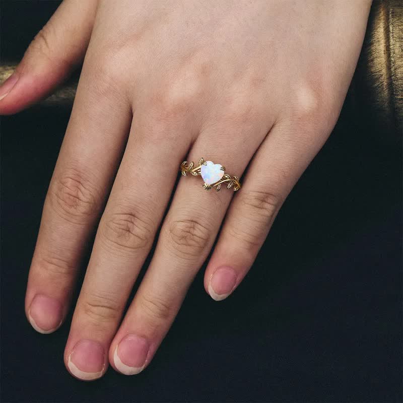 Bague Feuilles Coeur Opale Naturelle Olivenorma