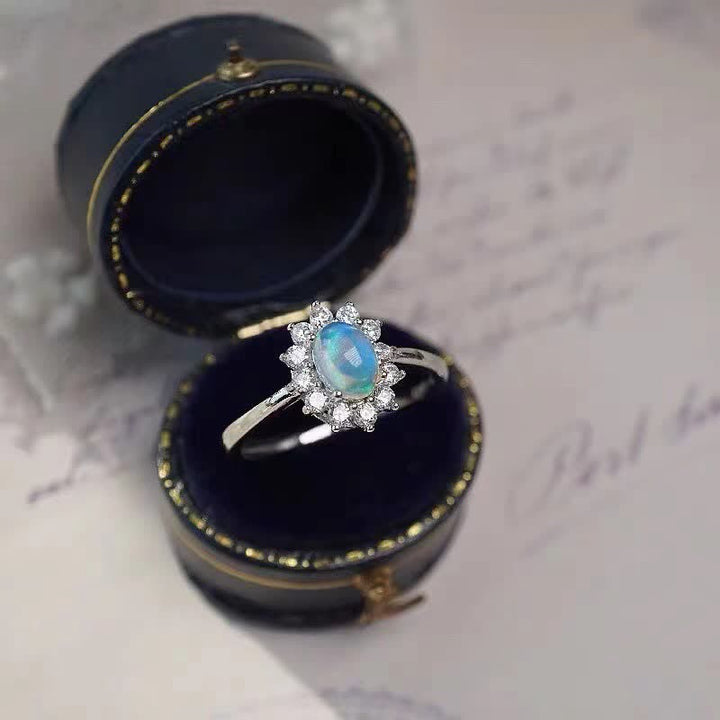 Bague en argent avec opale naturelle et zircon blanc tournesol Olivenorma