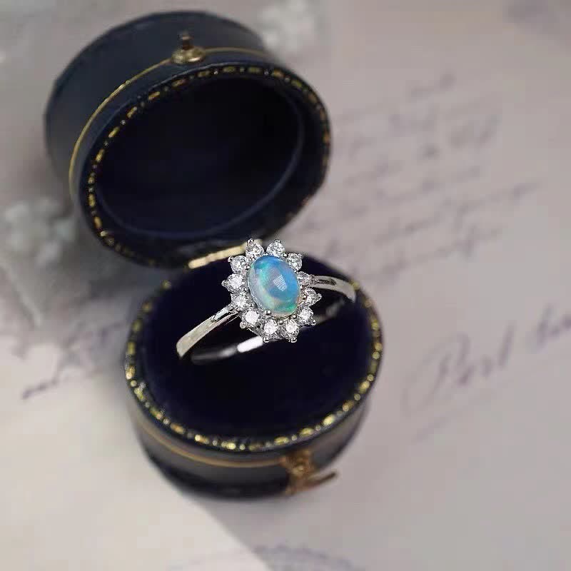 Bague en argent avec opale naturelle et zircon blanc tournesol Olivenorma