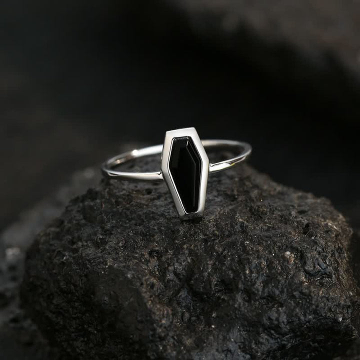 Bague cercueil en obsidienne naturelle de style sombre Olivenorma