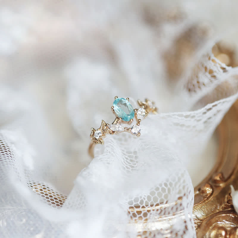 Bague en forme de couronne avec zircon blanc aigue-marine Olivenorma