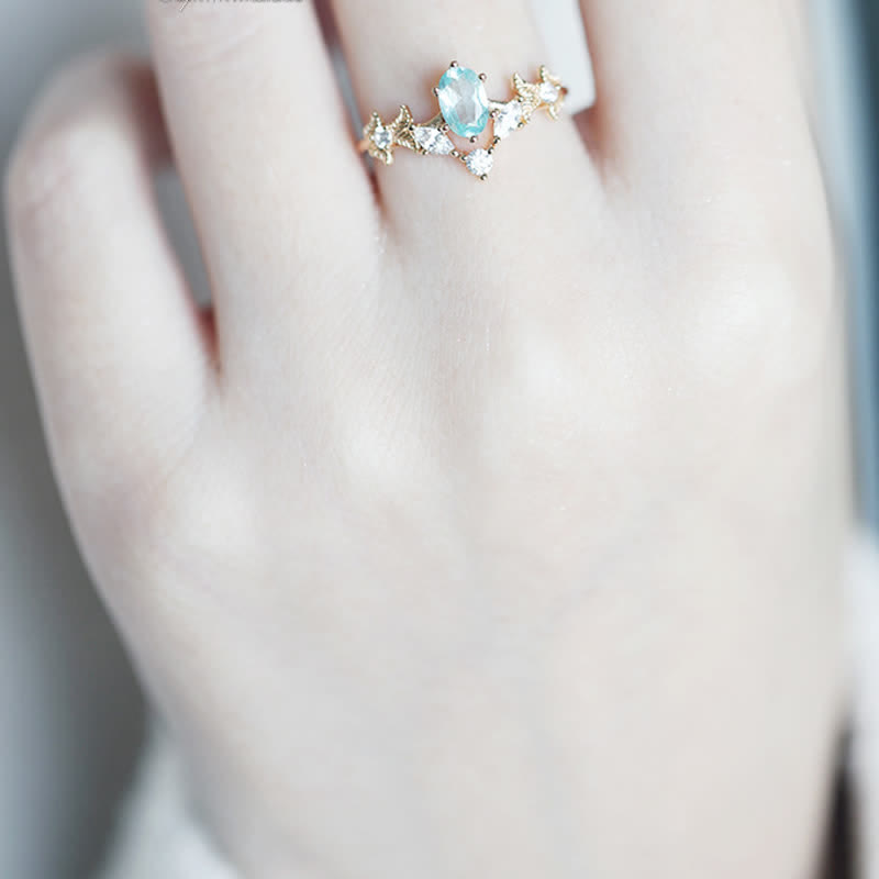 Bague en forme de couronne avec zircon blanc aigue-marine Olivenorma