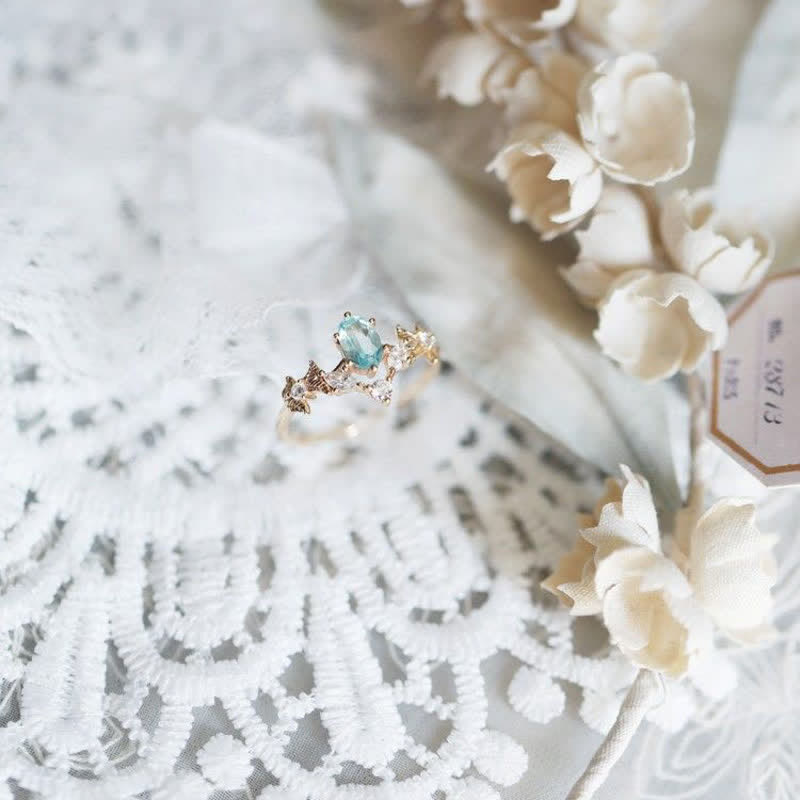 Bague en forme de couronne avec zircon blanc aigue-marine Olivenorma