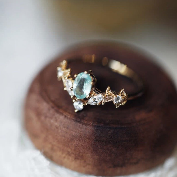 Bague en forme de couronne avec zircon blanc aigue-marine Olivenorma