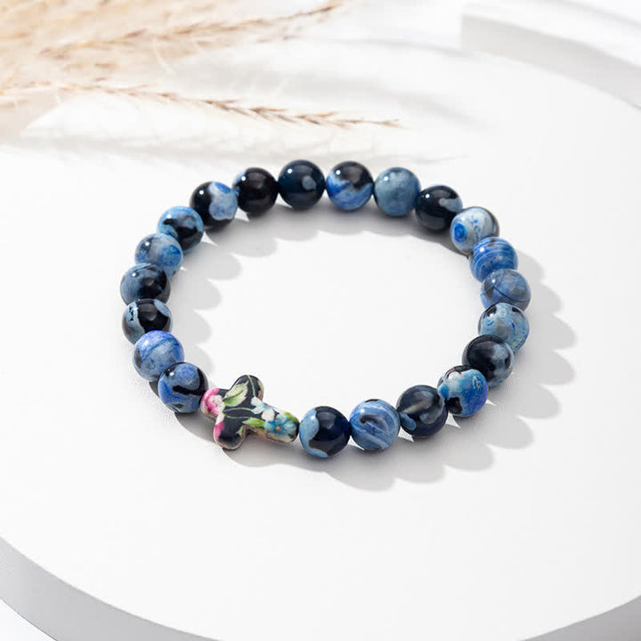 Bracelet Croix en Agate Flamme Naturelle Olivenorma