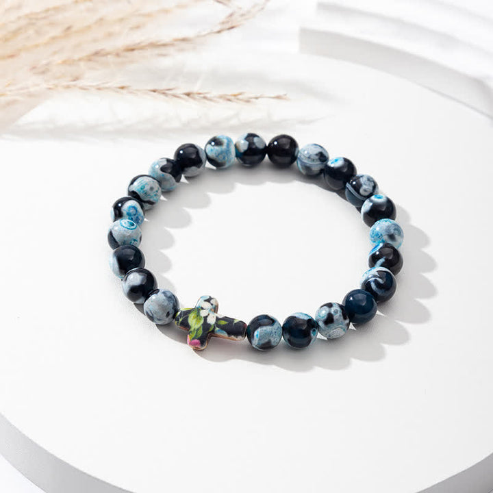 Bracelet Croix en Agate Flamme Naturelle Olivenorma