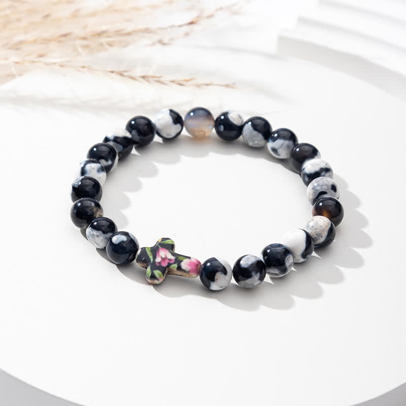 Bracelet Croix en Agate Flamme Naturelle Olivenorma