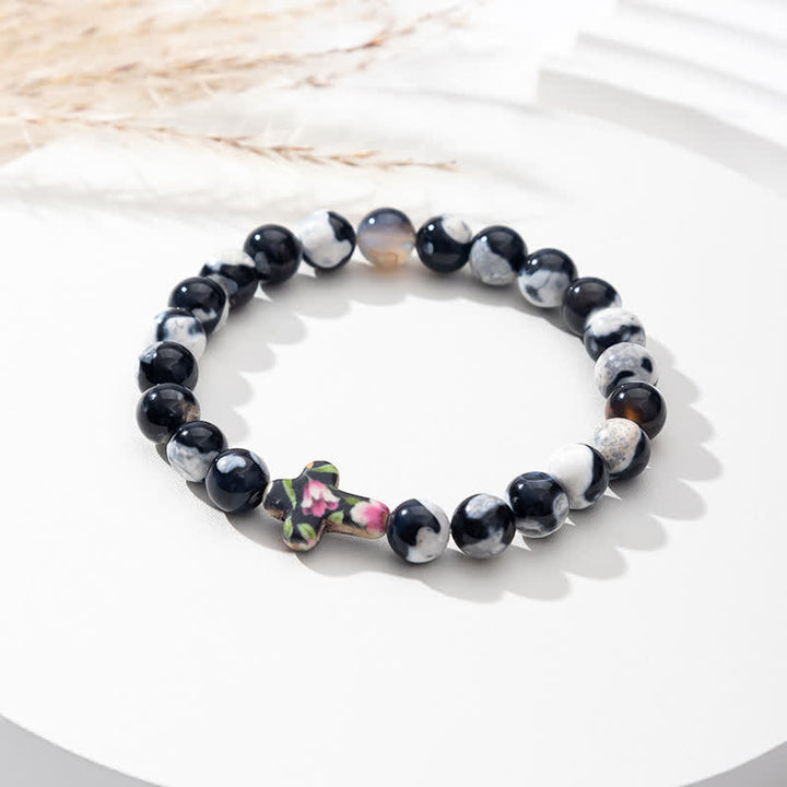 Bracelet Croix en Agate Flamme Naturelle Olivenorma