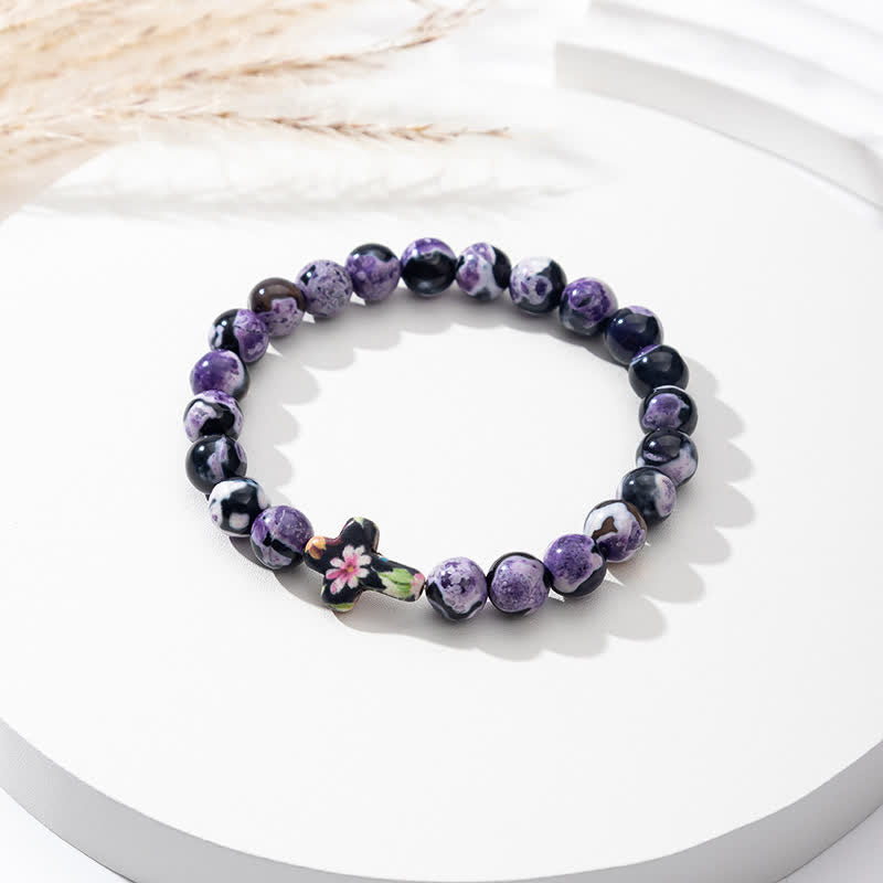 Bracelet Croix en Agate Flamme Naturelle Olivenorma