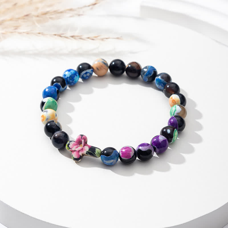 Bracelet Croix en Agate Flamme Naturelle Olivenorma