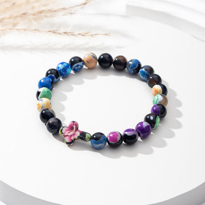 Bracelet Croix en Agate Flamme Naturelle Olivenorma