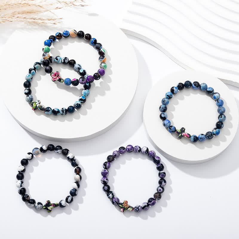 Bracelet Croix en Agate Flamme Naturelle Olivenorma