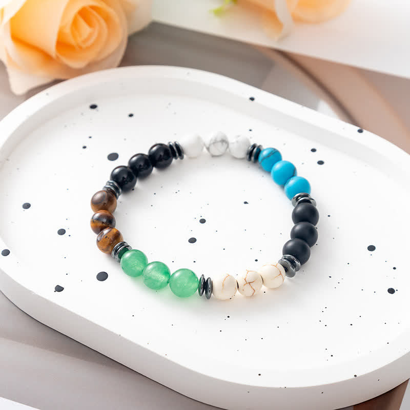 Bracelet en perles en métal avec plaque en pierre naturelle et arbre de vie Olivenorma