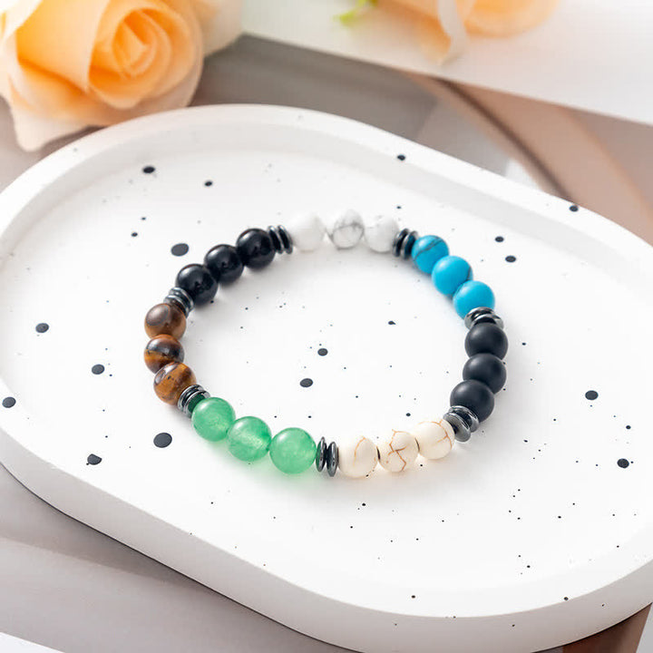 Bracelet en perles en métal avec plaque en pierre naturelle et arbre de vie Olivenorma