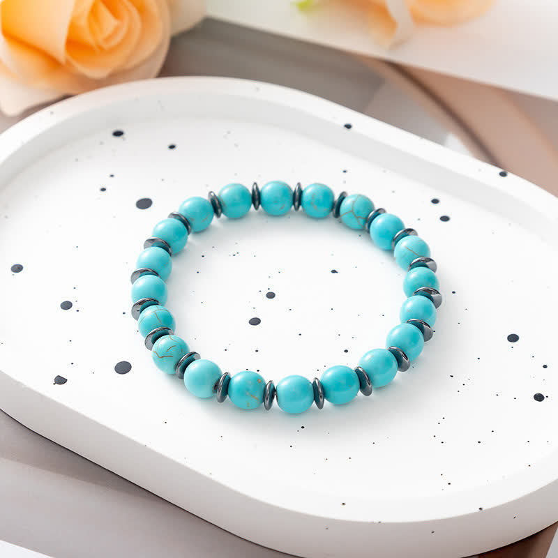 Bracelet en perles en métal avec plaque en pierre naturelle et arbre de vie Olivenorma