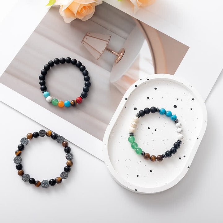 Bracelet en perles en métal avec plaque en pierre naturelle et arbre de vie Olivenorma