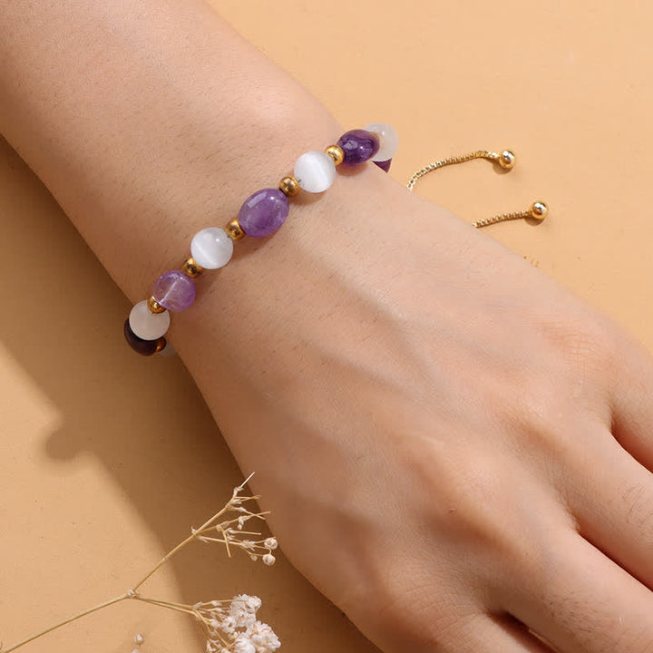 Bracelet en perles de cristal irrégulières naturelles en pierre œil de chat Olivenorma