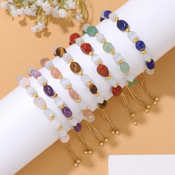 Bracelet en perles de cristal irrégulières naturelles en pierre œil de chat Olivenorma