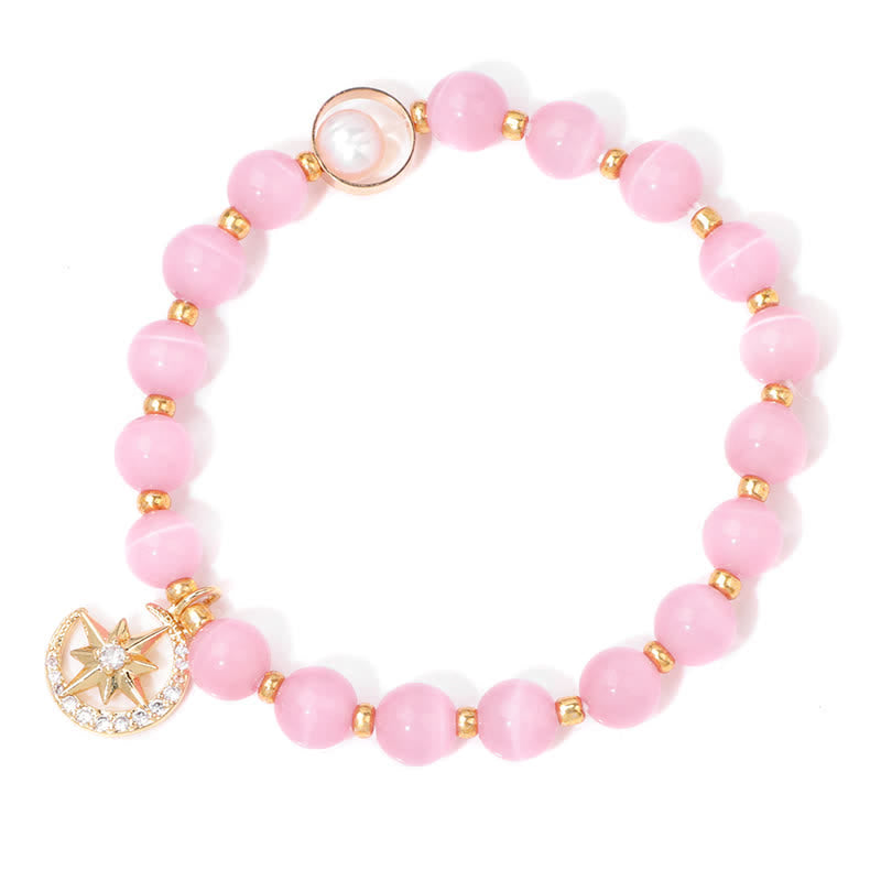 Bracelet pendentif lune et étoile en pierre œil de chat Olivenorma