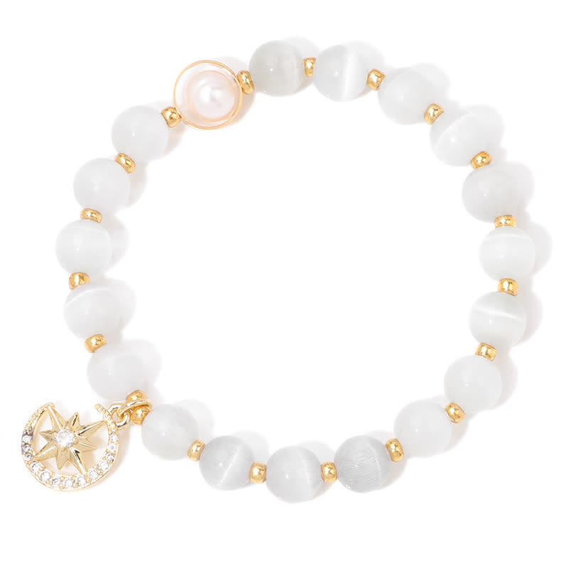 Bracelet pendentif lune et étoile en pierre œil de chat Olivenorma