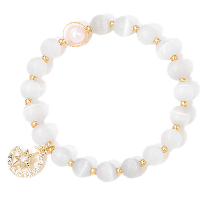 Bracelet pendentif lune et étoile en pierre œil de chat Olivenorma