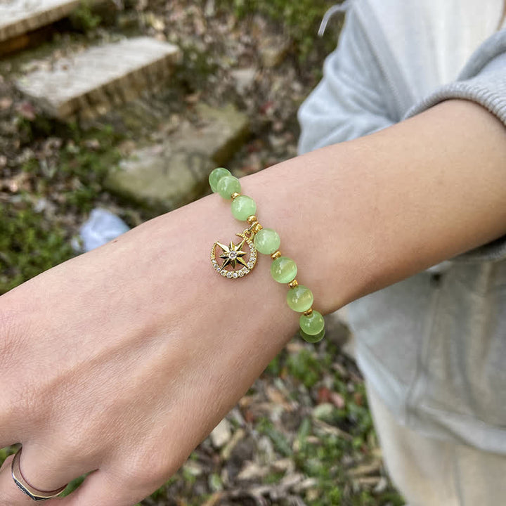 Bracelet pendentif lune et étoile en pierre œil de chat Olivenorma