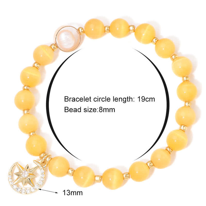 Bracelet pendentif lune et étoile en pierre œil de chat Olivenorma