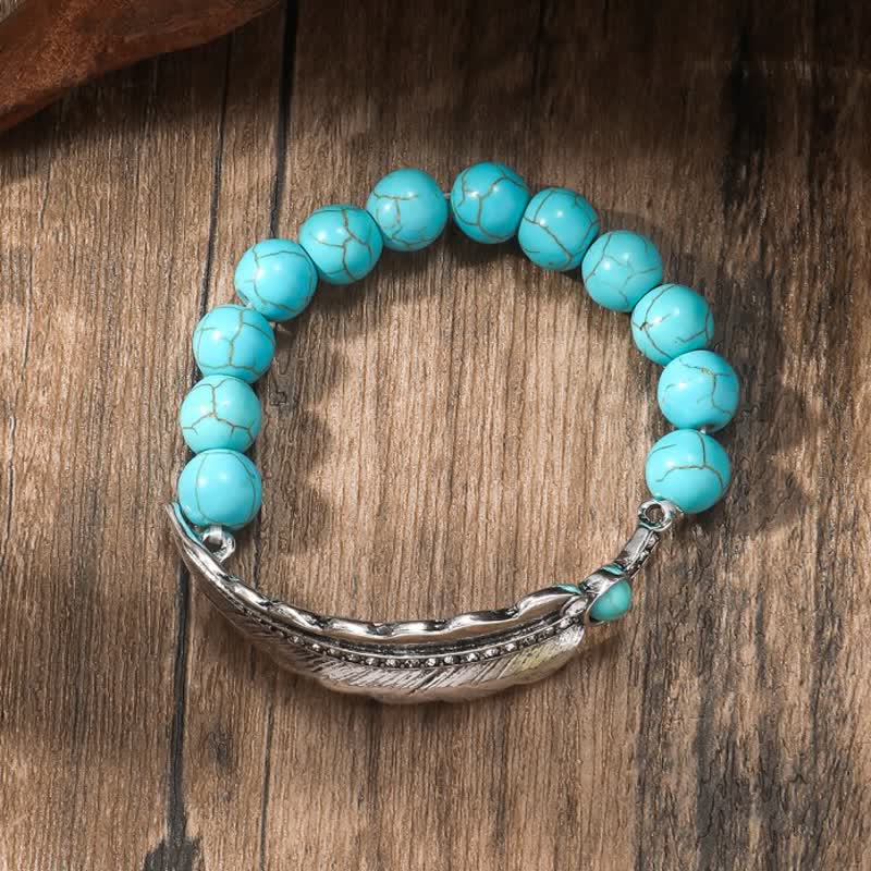 Bracelet en alliage de perles rondes turquoise de Bohême Olivenorma