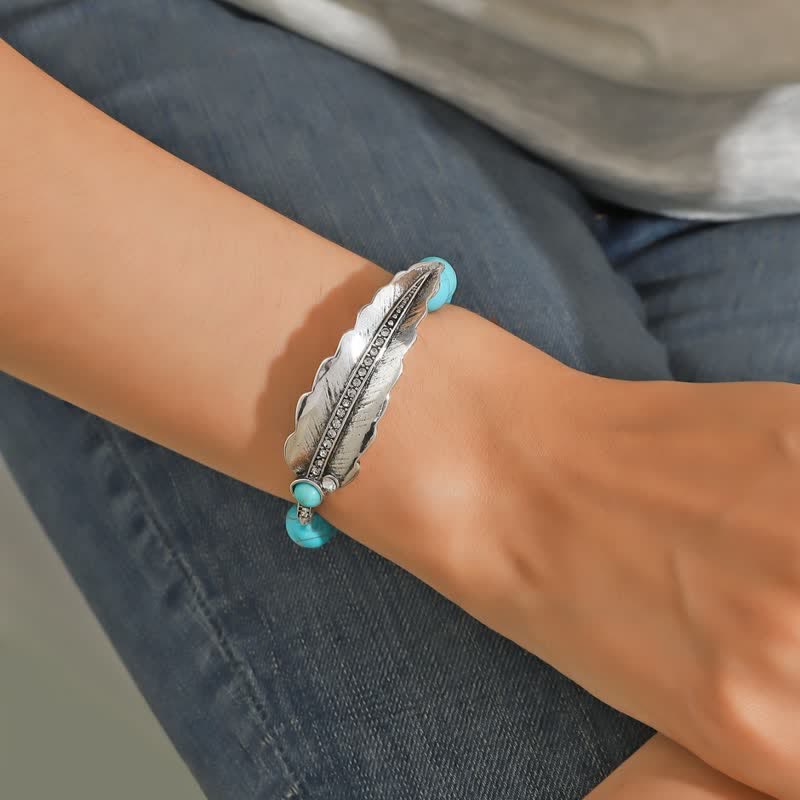 Bracelet en alliage de perles rondes turquoise de Bohême Olivenorma