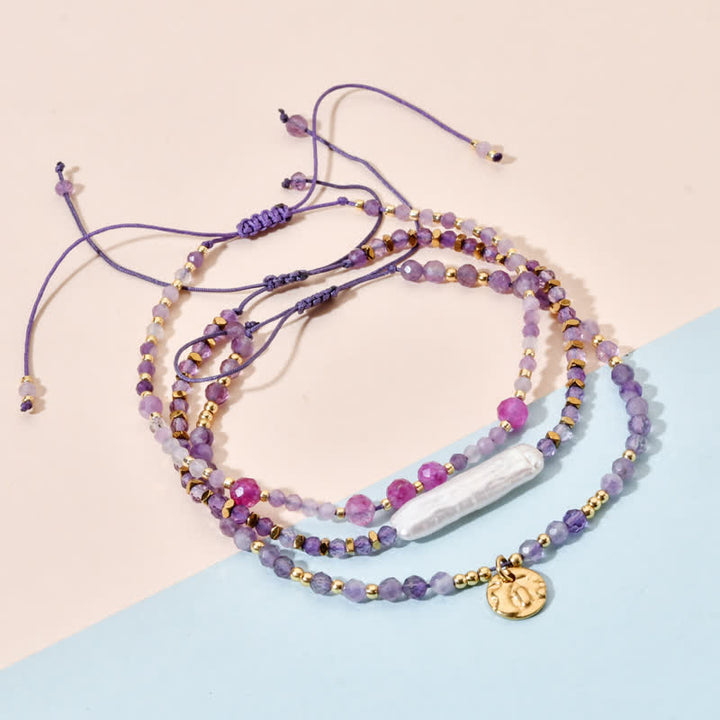 Bracelet à cordon en perles fines d'améthyste naturelle Olivenorma