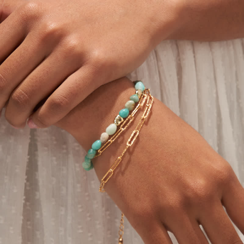 Bracelet en perles de pierre en métal et pierre naturelle irrégulière Olivenorma