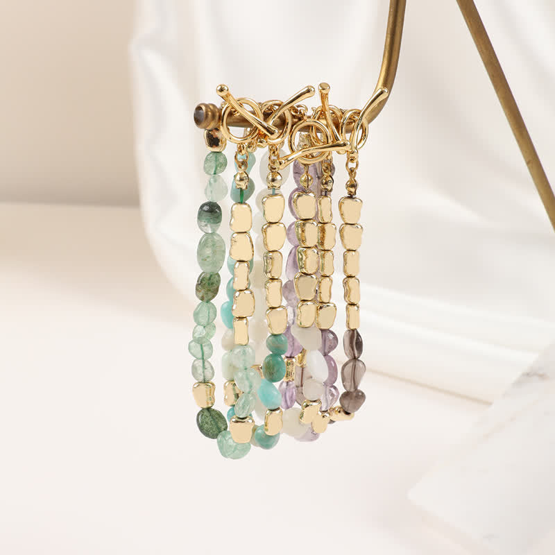 Bracelet en perles de pierre en métal et pierre naturelle irrégulière Olivenorma