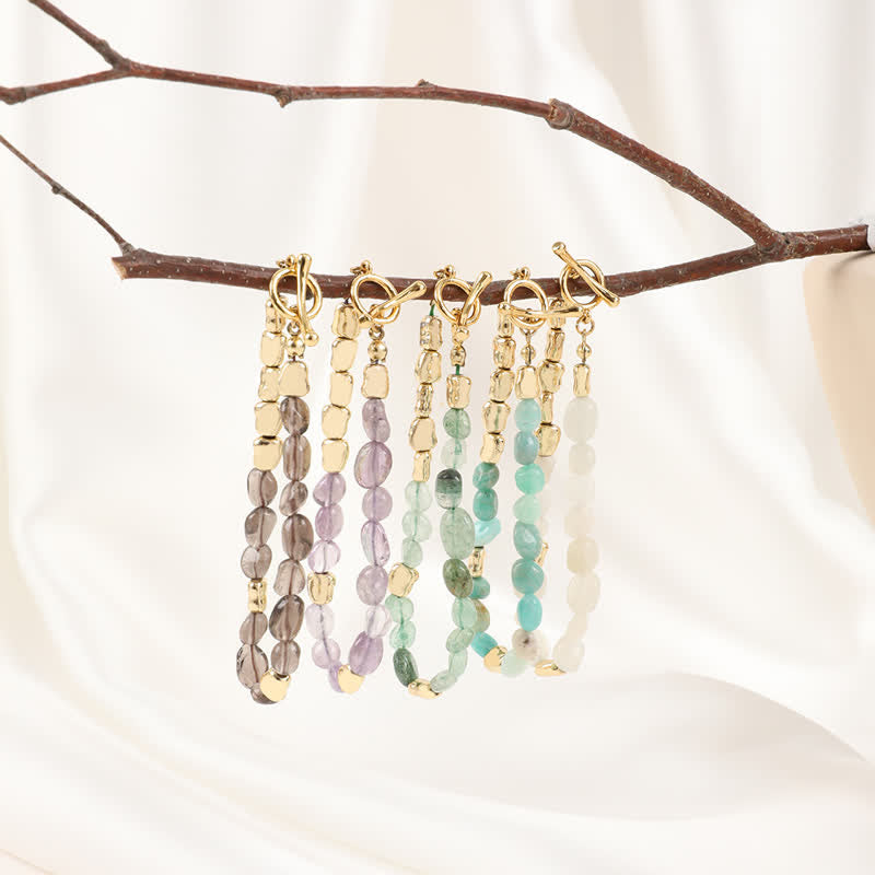 Bracelet en perles de pierre en métal et pierre naturelle irrégulière Olivenorma