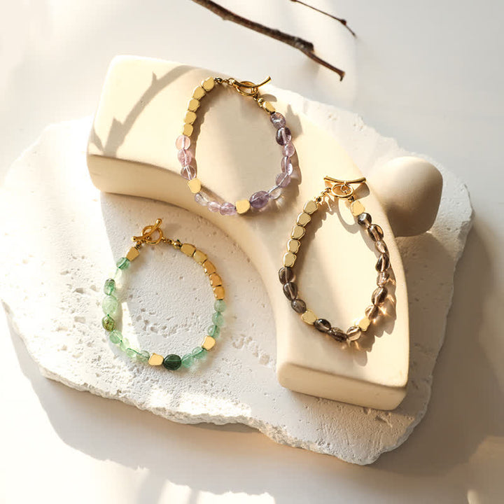 Bracelet en perles de pierre en métal et pierre naturelle irrégulière Olivenorma