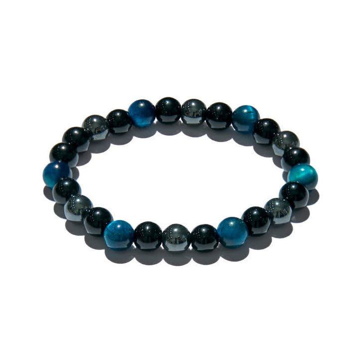 Bracelet de perles en hématite et obsidienne œil de tigre bleu Olivenorma