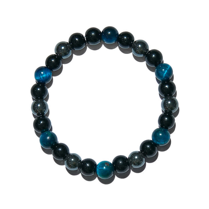 Bracelet de perles en hématite et obsidienne œil de tigre bleu Olivenorma