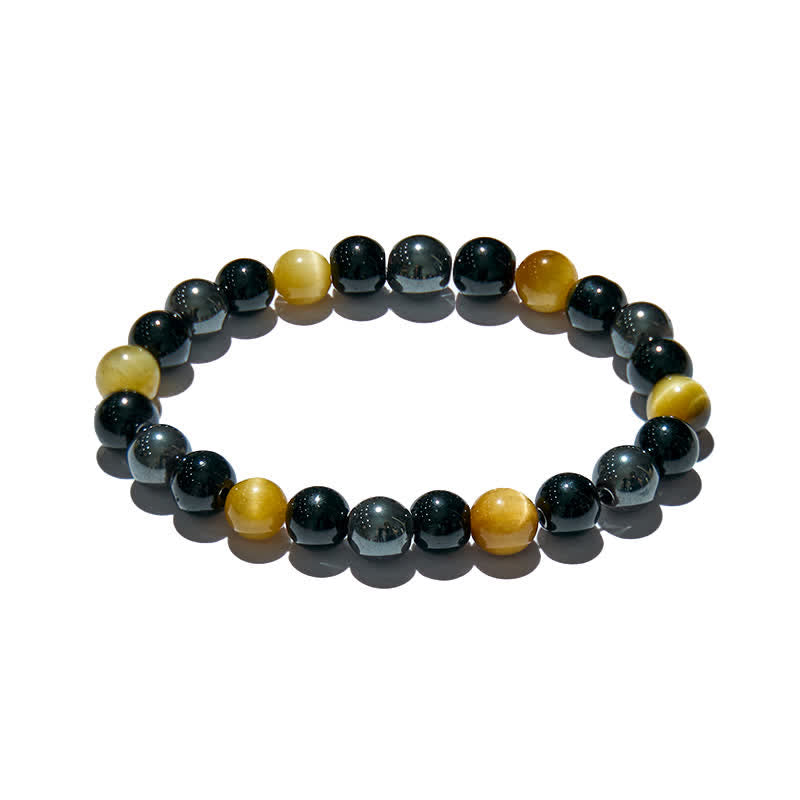 Bracelet de perles en hématite et obsidienne œil de tigre jaune Olivenorma