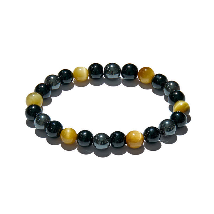 Bracelet de perles en hématite et obsidienne œil de tigre jaune Olivenorma