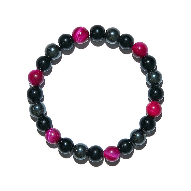 Bracelet de perles en hématite et obsidienne de œil tigre rouge rose Olivenorma