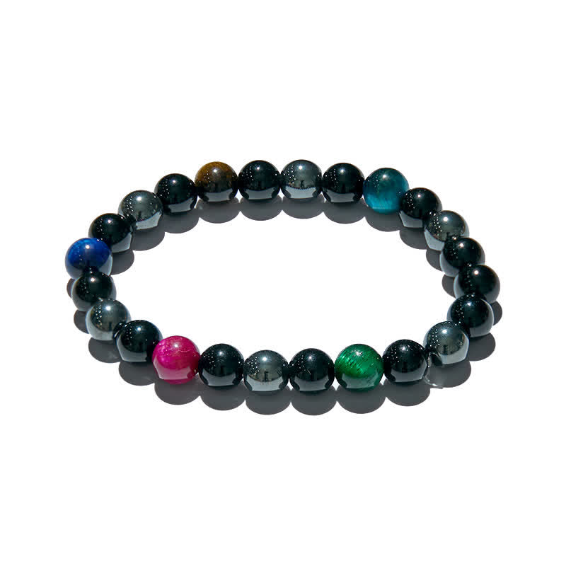 Bracelet de perles en hématite et obsidienne de œil de tigre multicolore Olivenorma