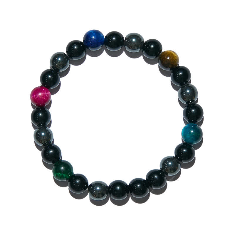 Bracelet de perles en hématite et obsidienne de œil de tigre multicolore Olivenorma